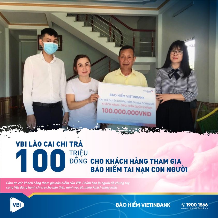 VBI Lào Cai chi trả 100 triệu đồng Bảo hiểm tai nạn